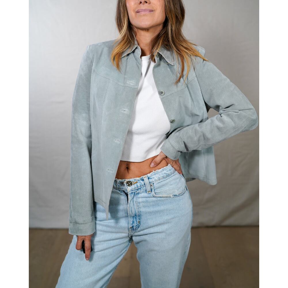 Vintage Gray Suede Jacket Soft Sage Gray Medium